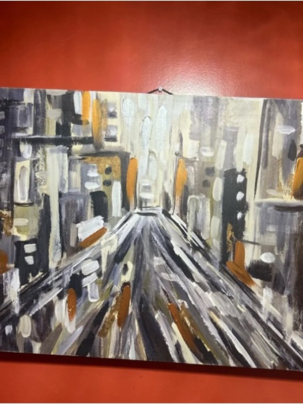 Modern Cityscape Canvas Art in Gray and Orange